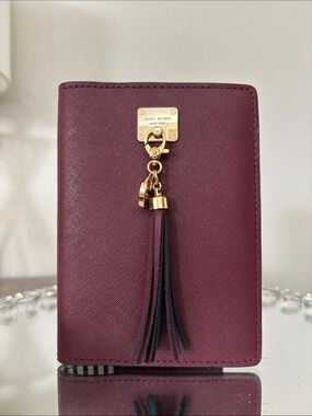 Henri Bendel Burgundy Tassel Leather Passport Wallet